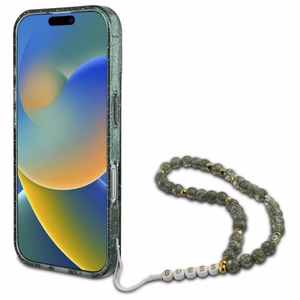 Guess IML Glitter With Pearl Hihna MagSafe Suojakuori iPhone 16 Plus:lle - vihreä
