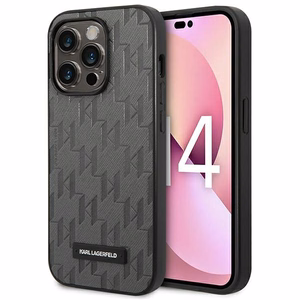 Karl Lagerfeld Saffiano Mono Metal Logo iPhone 14 Pro Max 6.7" Case - Gray