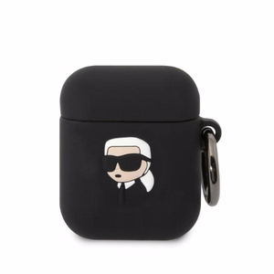 Karl Lagerfeld KLA2RUNIKK AirPods 1/2 Suojakuori musta/musta Silikoninen Karl Head 3D