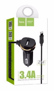 Car charger Hoco Z14 USB + Lightning (5V 3.1A) black