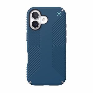 Speck Presidio2 Grip MagSafe suojakuori iPhone 17 -laitteelle, Deep Sea / Silver Metallic -värinen