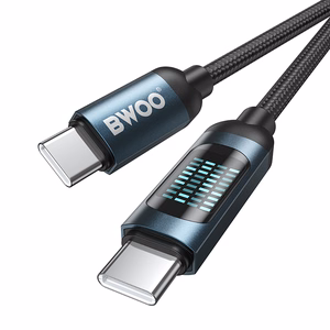 BWOO USB-C - USB-C -kaapeli 1m 60W LED-näytöllä, punottu, musta