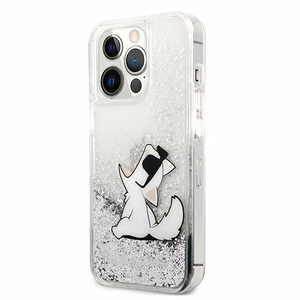 Karl Lagerfeld Liquid Glitter Choupette Fun Suojakuori iPhone 13 Pro Max 6.7" - Hopeinen