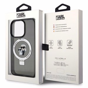 Karl Lagerfeld KLHMP15LHMRSKCK iPhone 15 Pro 6.1 musta/musta kovakuori Ring Stand Karl&Choupette MagSafe