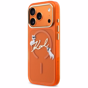 Karl Lagerfeld IML Choupettes Karl Script Logo MagSafe Suojakuori iPhone 17 Pro Max - Oranssi