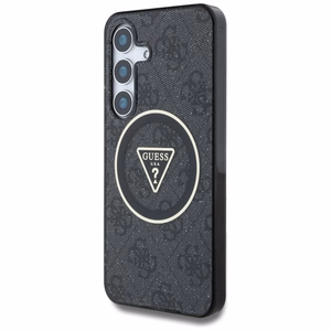 Guess HC Magneettinen IML Metal Glitter 4G Circle Triangle Suojakuori Samsung Galaxy S25:lle musta