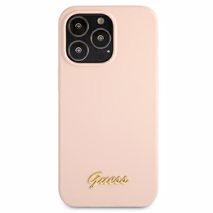 Guess GUHMP13LLSLMGLP iPhone 13 Pro / 13 6.1" vaaleanpunainen/vaaleanpunainen kovakotelo Silikoni Script Gold Logo Magsafe