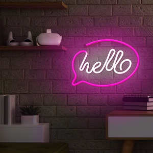 Neon LED valo HELLO vaaleanpunainen valkoinen Paristo + USB FLNE15 Forever Light