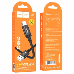 Hoco USB-A - USB-C -kaapeli 3A 3 m X91 musta