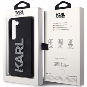 Karl Lagerfeld 3D Rubber Glitter Logo Suojakuori Samsung Galaxy S23:lle - musta