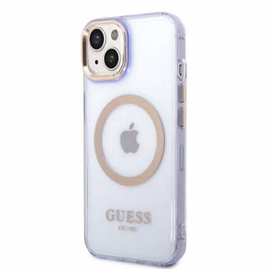 Guess GUHMP14SHTCMU iPhone 14 6.1 violetti/violetti kova suojakuori Gold Outline läpinäkyvä MagSafe