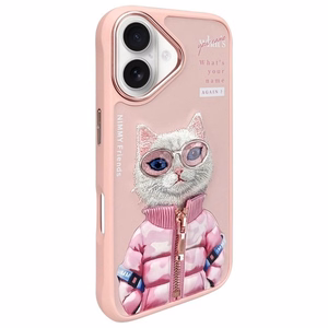 NIMMY Suojakuori COOL&CUTE 2.0 Kissa iPhone 16:lle vaaleanpunainen