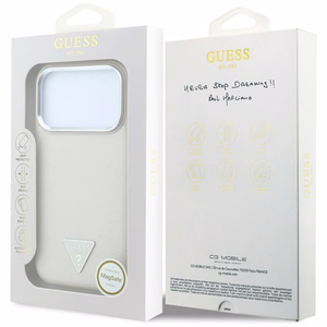 Guess Grained Triangle Logo MagSafe -suojakuori iPhone 18 Pro / 17 Pro – beige
