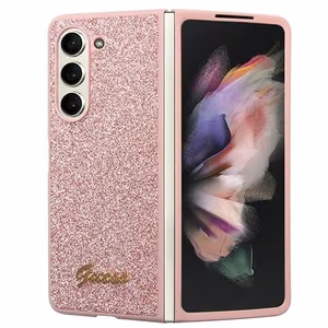 Guess Glitter Script Suojakuori Samsung Galaxy Z Fold 5:lle - vaaleanpunainen