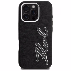 Karl Lagerfeld FW Grained Signature Logo Suojakuori iPhone 16 Pro - musta