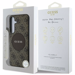 Guess 4G Round Patch Classic Logo MagSafe Suojakuori Samsung Galaxy S25 Plus:lle ruskea