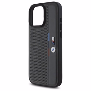 BMW M Perforated Tricolor Detail Line Suojakuori iPhone 16 Pro Max:lle - tummanharmonaa