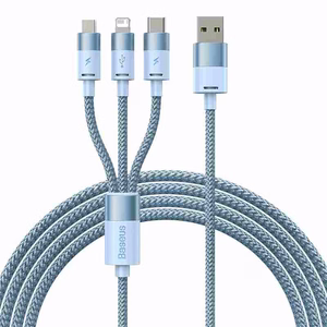 Baseus StarSpeed 3in1 USB kaapeli USB-C Micro Lightning 3.5A 1.2m (sininen)