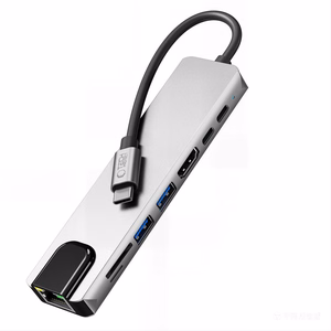 Tech-Protect HB09 USB-hubi 8in1 TYPE-C + USB-A 3.0 + USB-C 3.0 + HDMI 4K 60HZ + SD/TF + PD100W + RJ45 1000 MB/S - harmaa