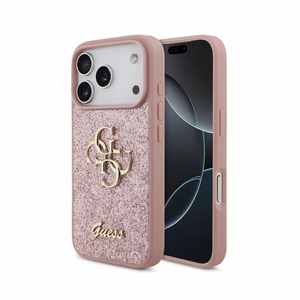 Case Guess PU Fixed Glitter 4G Metal Logo Apple iPhone 18 Pro pink