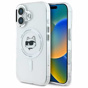 Karl Lagerfeld Suojakuori iPhone 16 6.1 KLHMP16SHLSCHH Valkoinen Kova IML Metal Choupette Head MagSafe