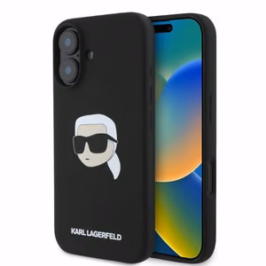 KARL LAGERFELD Silikoninen KL Head Print MagSafe Suojakuori KLHMP16SSKHPPLK iPhone 16:lle - Musta