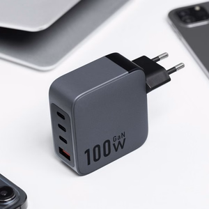 Puhelinlaturi Forcell F-Energy GaN 3 x USB C + USB A QC4.0 PD 5A 100W VT-46 harmaa