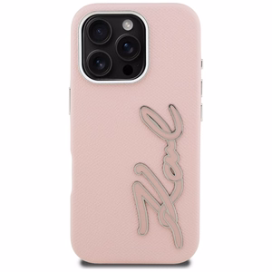 Karl Lagerfeld FW Grained Signature Logo Suojakuori iPhone 16 Pro - vaaleanpunainen