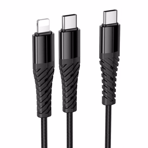 Kaapeli 2-in-1 USB-C USB-C + Lightning Hoco 1 m X123 musta