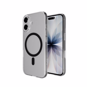 Puro Lite Mag TPU+PC suojakuori MagSafe-yhteensopiva iPhone 17:lle - läpinäkyvä mustalla renkaalla