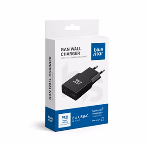 Blue Star Slim GaN TFK-SC-30WCC 30W 2x USB-C QC 4.0 / PD 3A -laturi, musta
