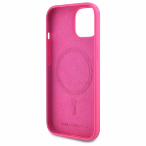 Karl Lagerfeld Suojakuori iPhone 15:lle yhteensopiva MagSafen kanssa KLHMP15SSKHPPLF (SIL KL Head Print) fuksia