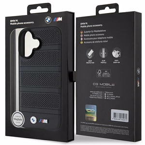 BMW M Perforated And Stitched Line MagSafe Suojakuori iPhone 16:lle - musta