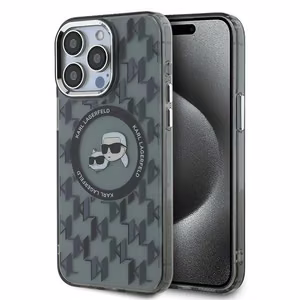 Karl Lagerfeld IML Monogram Karl & Choupette Head MagSafe Suojakuori iPhone 15 Pro Max:lle - Musta