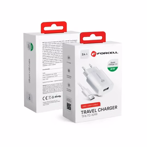 Puhelinlaturi Forcell F-Energy USB A QC3.0 2,4A 18W + kaapeli USB A - USB C TFK-TC-1099 valkoinen