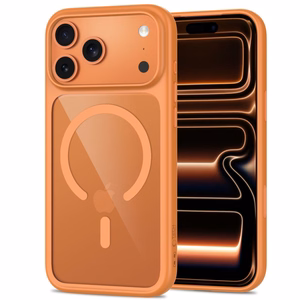 Tech-Protect MagOne CC MagSafe suojakuori ja 2 kpl karkaistuja laseja malleille iPhone 18 Pro Max / 17 Pro Max, läpinäkyvä oranssi