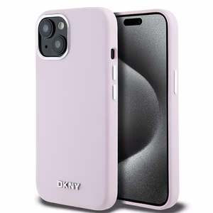 DKNY Liquid Silikoninen Small Metal Logo MagSafe Suojakuori iPhone 15 Plus / 14 Plus:lle - vaaleanpunainen