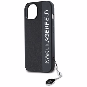 Karl Lagerfeld Saffiano Rhinestones & Charm Suojakuori iPhone 15 / 14 / 13:lle - musta