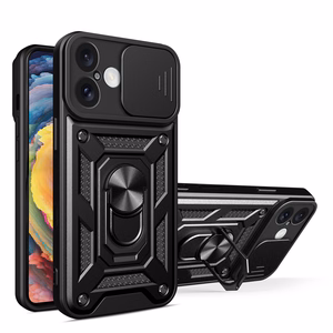Hybrid Armor Camshield Panssaroitu Suojakuori iPhone 16 Plus:lle kameransuojalla ja jalustalla - Musta