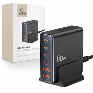Tech-protect DC80W-GAN 6-PORT PD80W/QC3.0 latausasema - musta
