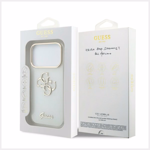 Guess IML 4G Script Metal -suojakuori iPhone 18 Pro / 17 Pro -malleille, valkoinen