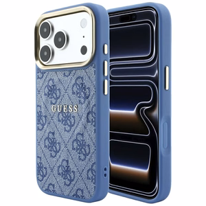 Guess Embossed 4G Classic MagSafe -suojakuori iPhone 17 Pro Max / 18 Pro Max -puhelimelle, sininen