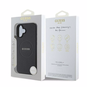 Guess Grained Gold Ring MagSafe Suojakuori iPhone 16:lle - Musta