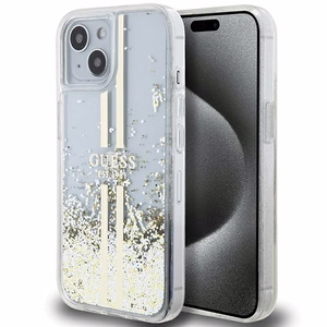 Guess Liquid Glitter Gold Stripes suojakuori iPhone 15 Plus / 14 Plus:lle - läpinäkyvä