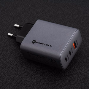 Puhelinlaturi Forcell F-Energy GaN 2 x USB C + USB A QC4.0 PD 4A 65W VT-42B harmaa