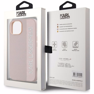 Karl Lagerfeld Saffiano Rhinestones & Charm Suojakuori iPhone 15 / 14 / 13:lle - vaaleanpunainen