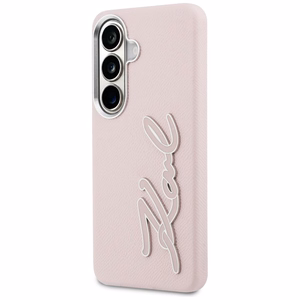 Karl Lagerfeld Grained Signature Metal Resin Logo -suojakuori Samsung Galaxy S26:lle - vaaleanpunainen
