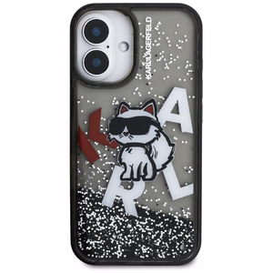 Karl Lagerfeld Liquid Glitter Choupette Logo iPhone 16 Case - Black