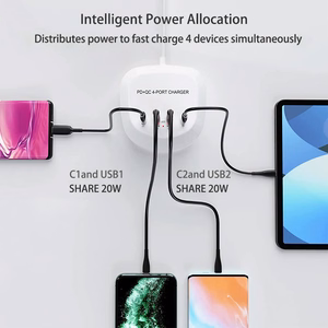 Travel charger T3P+ - 2xType C + 2xUSB - QC + PD 40W white