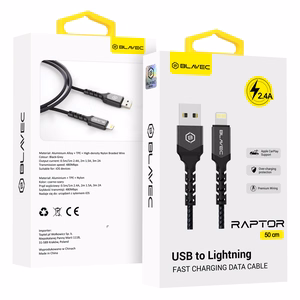 Blavec Raptor punottu kaapeli - USB - Lightning - 2,4A 0,5 m Apple CarPlay (CRA-UL24BG05) musta-harmaa